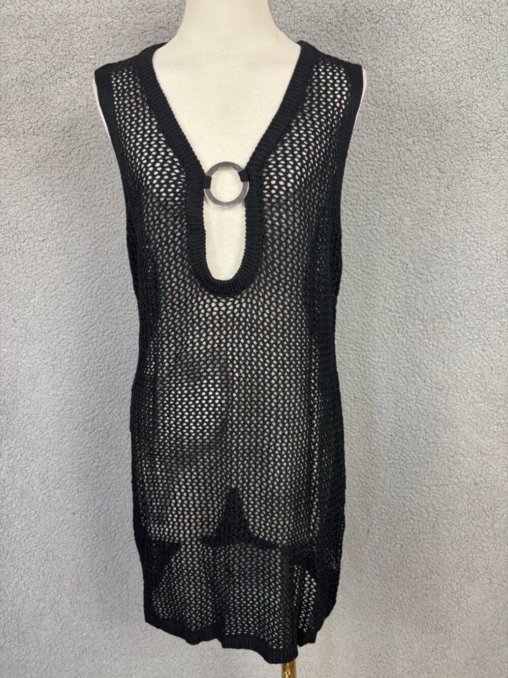 ANRABESS Women's Crochet Cover Up Swimwear Hollow Out Dress Black Size Med NWT's